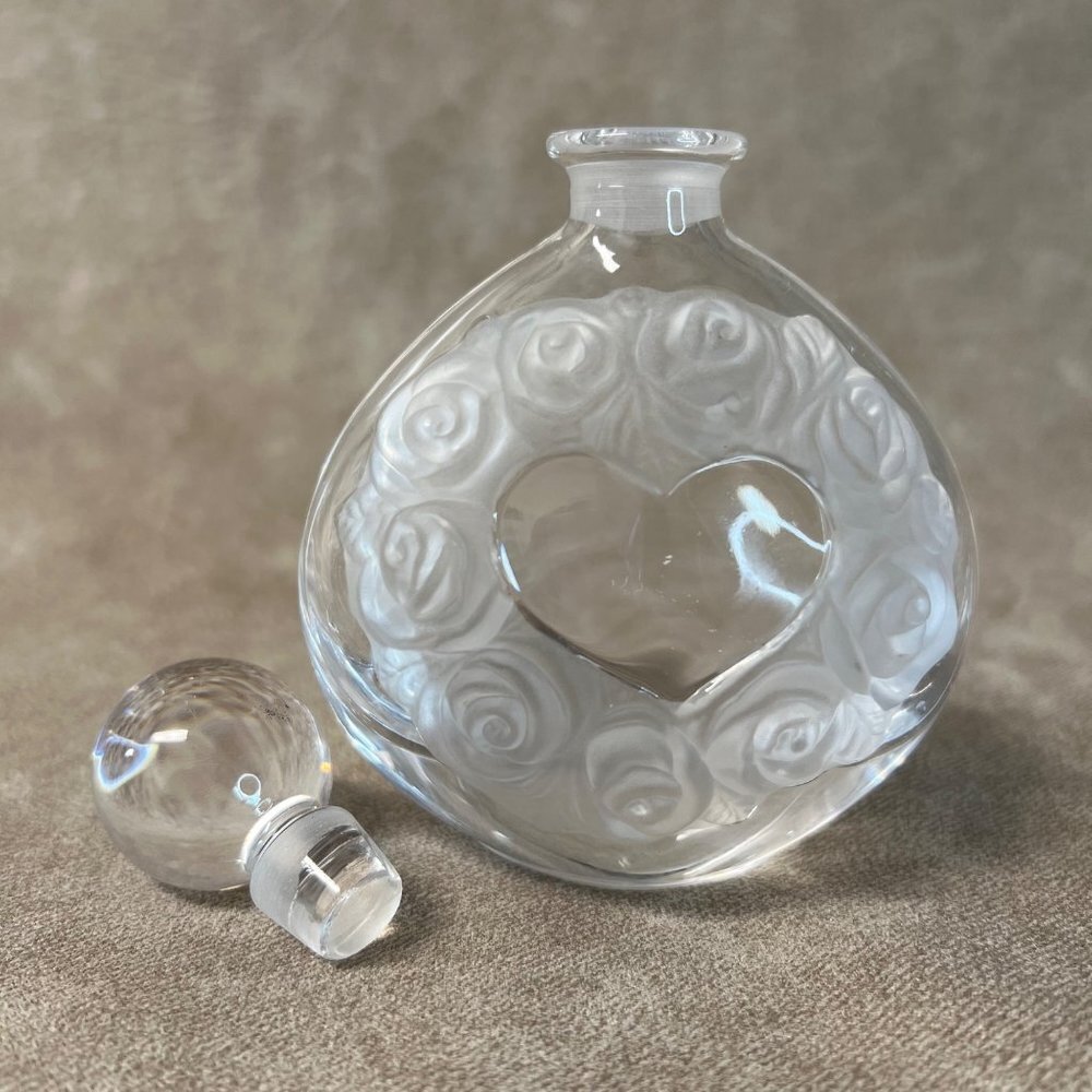Vintage Perfume Glass Bottle with Heart & Roses Center - Picture 2 of 6